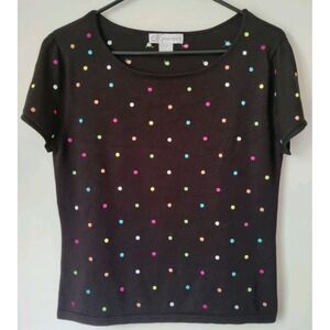 Dressbarn Women's Short Sleeve Lightweight Sweater Black Polka Dot Size‎ Large